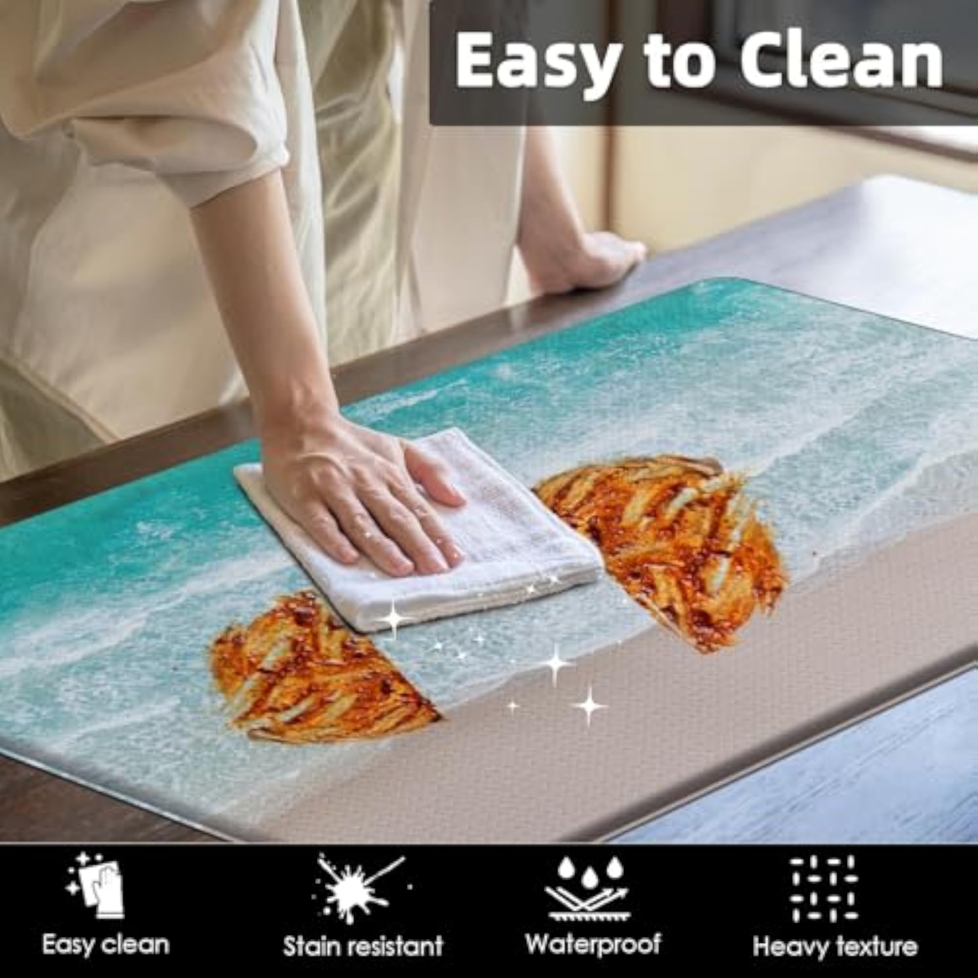Summer Beach Kitchen Rug Set of 2, Blue Teal